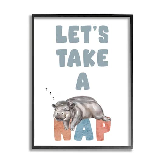 Stupell Industries Let's Take A Nap Phrase Sleeping Baby Hippo Framed Wall Art